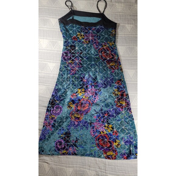 Anthropologie Moulinette Soeurs Blue Lange Velvet Slip Midi Dress Metallic Flora - Picture 10 of 11